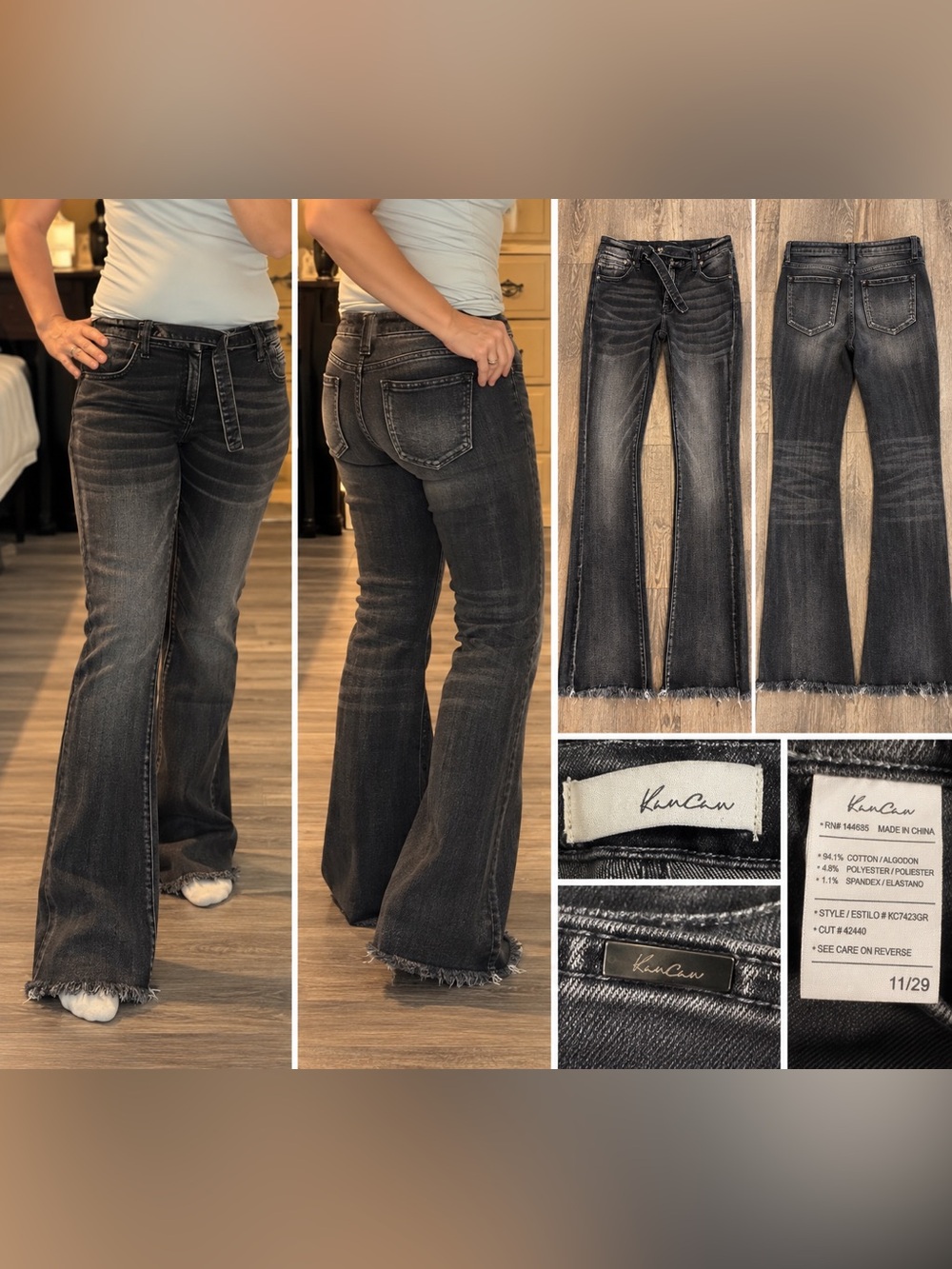 KanCan Black Flare Jeans 33” Inseam Raw Frayed Hem